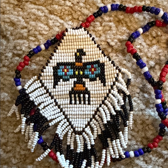 Handcrafted Native American Beaded Necklace with Thunderbird Pendant - Picture 2 of 2